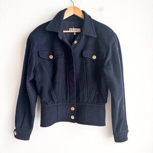 Vintage Crisca Navy Blue Wool Cropped Gold Button Jacket S/M